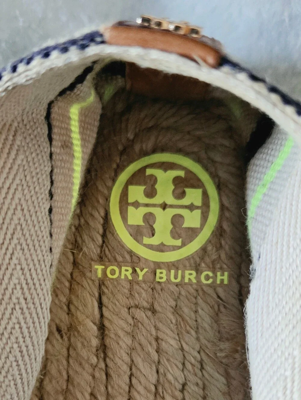 Tory Burch Striped Espadrille Flats in Navy & Lime
